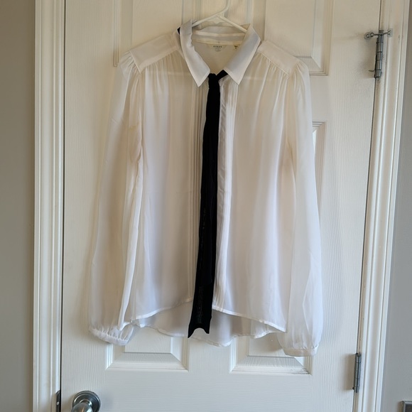 Guess - White Sheer Blouse w/ Black Neck Tie - M - Picture 2 of 5